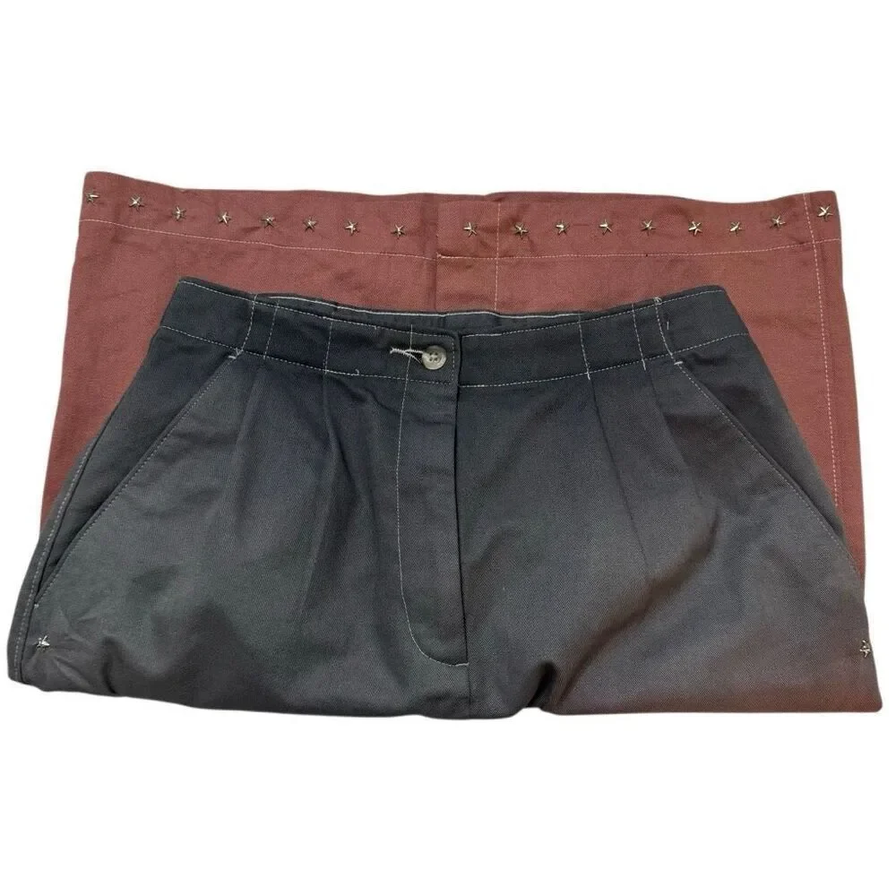Hand-Dyed Reworked Vtg Star Studded Black Burgundy Ombré Straight Pleated Skirt